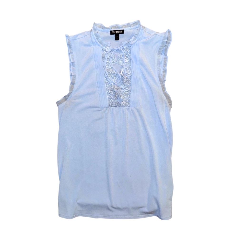 Express Women’s Blue Sleeveless Lace V-neck Blouse - small